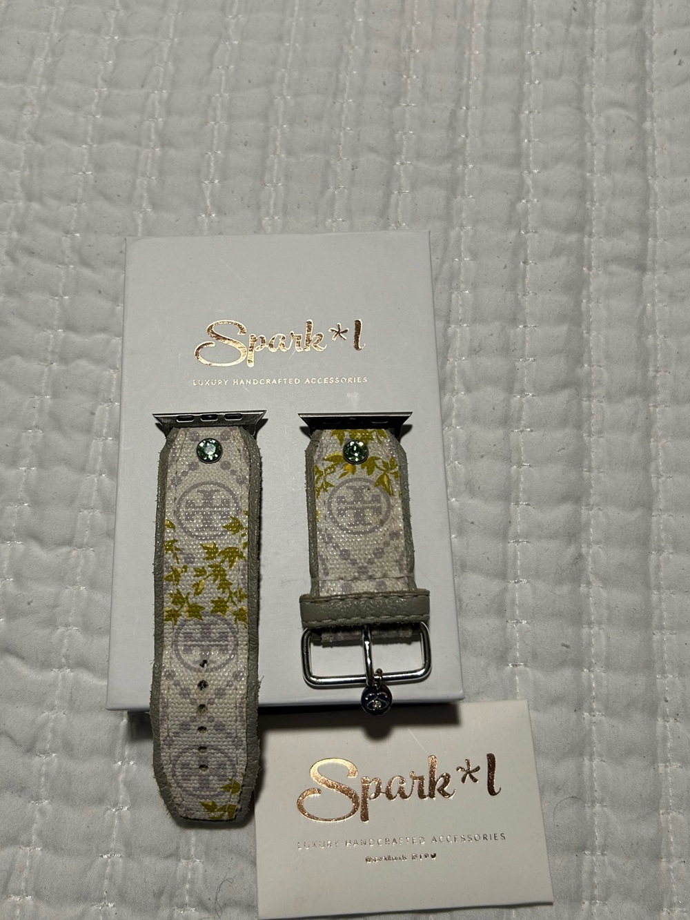 Spark*l Printed Canvas Apple Watch Band in grey with chartreuse Floral